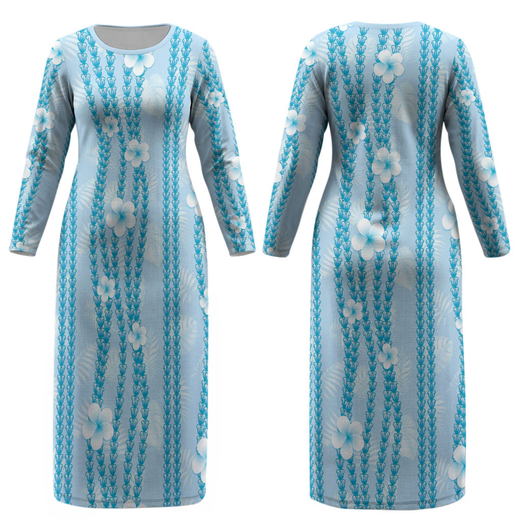 Hawaii Queen Liliuokalani Couples Matching Long Sleeve Bodycon Dress and Long Sleeve Button Shirt Blue Lei Pua Kalaunu LT05 - Polynesian Pride