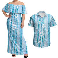 Hawaii Queen Liliuokalani Couples Matching Off Shoulder Maxi Dress and Hawaiian Shirt Blue Lei Pua Kalaunu LT05 Blue - Polynesian Pride