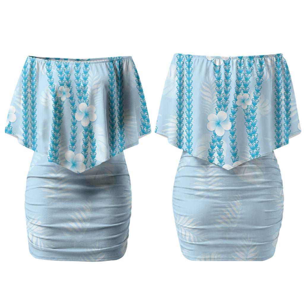Hawaii Queen Liliuokalani Couples Matching Off Shoulder Short Dress and Hawaiian Shirt Blue Lei Pua Kalaunu LT05 - Polynesian Pride