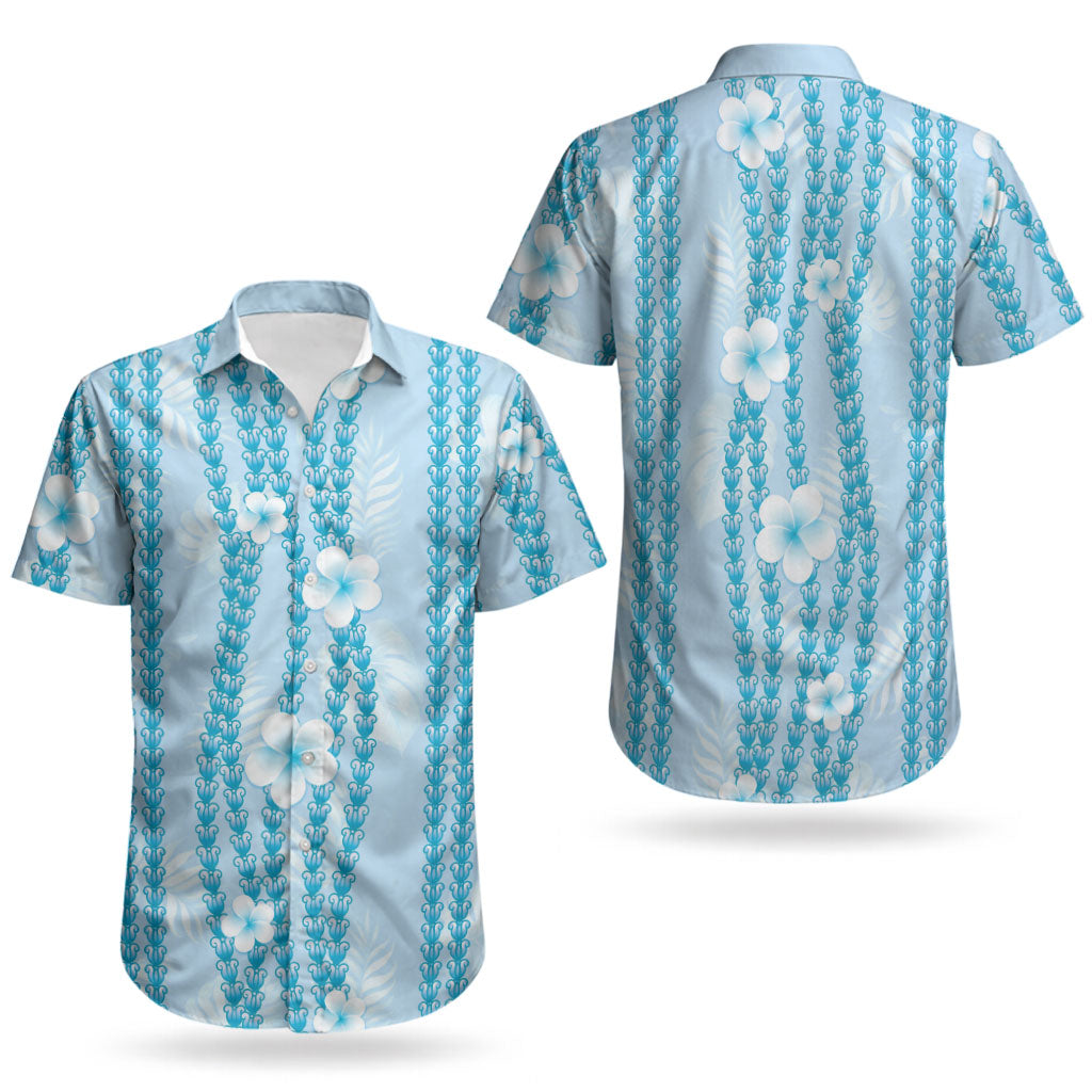 Hawaii Queen Liliuokalani Couples Matching Off Shoulder Short Dress and Hawaiian Shirt Blue Lei Pua Kalaunu LT05 - Polynesian Pride