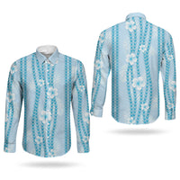 Hawaii Queen Liliuokalani Couples Matching Off The Shoulder Long Sleeve Dress and Long Sleeve Button Shirt Blue Lei Pua Kalaunu LT05 - Polynesian Pride