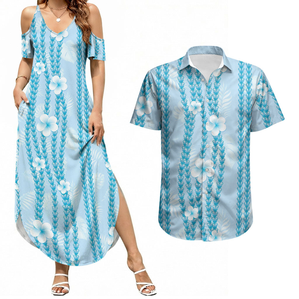 Hawaii Queen Liliuokalani Couples Matching Summer Maxi Dress and Hawaiian Shirt Blue Lei Pua Kalaunu LT05 Blue - Polynesian Pride