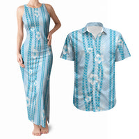 Hawaii Queen Liliuokalani Couples Matching Tank Maxi Dress and Hawaiian Shirt Blue Lei Pua Kalaunu LT05 Blue - Polynesian Pride