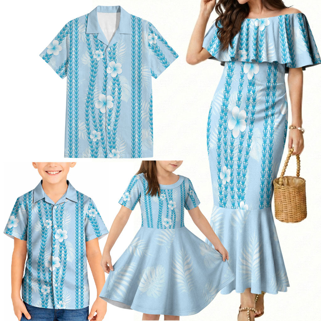 Hawaii Queen Liliuokalani Family Matching Mermaid Dress and Hawaiian Shirt Blue Lei Pua Kalaunu LT05 - Polynesian Pride