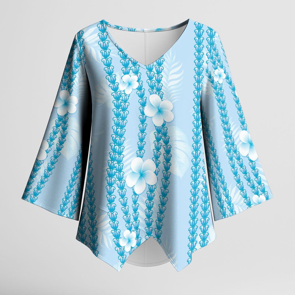 Hawaii Queen Liliuokalani Kimono Sleeve Blouse Blue Lei Pua Kalaunu LT05 Female Blue - Polynesian Pride