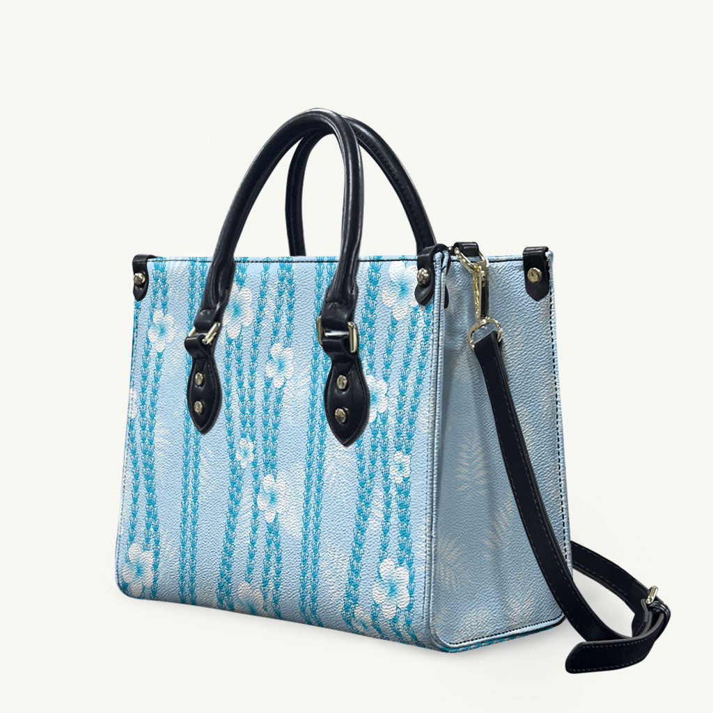 Hawaii Queen Liliuokalani Leather Bag Blue Lei Pua Kalaunu LT05 Blue - Polynesian Pride