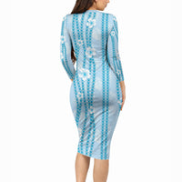 Hawaii Queen Liliuokalani Long Sleeve Bodycon Dress Blue Lei Pua Kalaunu LT05 - Polynesian Pride