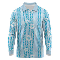 Hawaii Queen Liliuokalani Long Sleeve Polo Shirt Blue Lei Pua Kalaunu LT05 Blue - Polynesian Pride