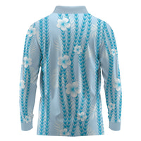 Hawaii Queen Liliuokalani Long Sleeve Polo Shirt Blue Lei Pua Kalaunu LT05 - Polynesian Pride