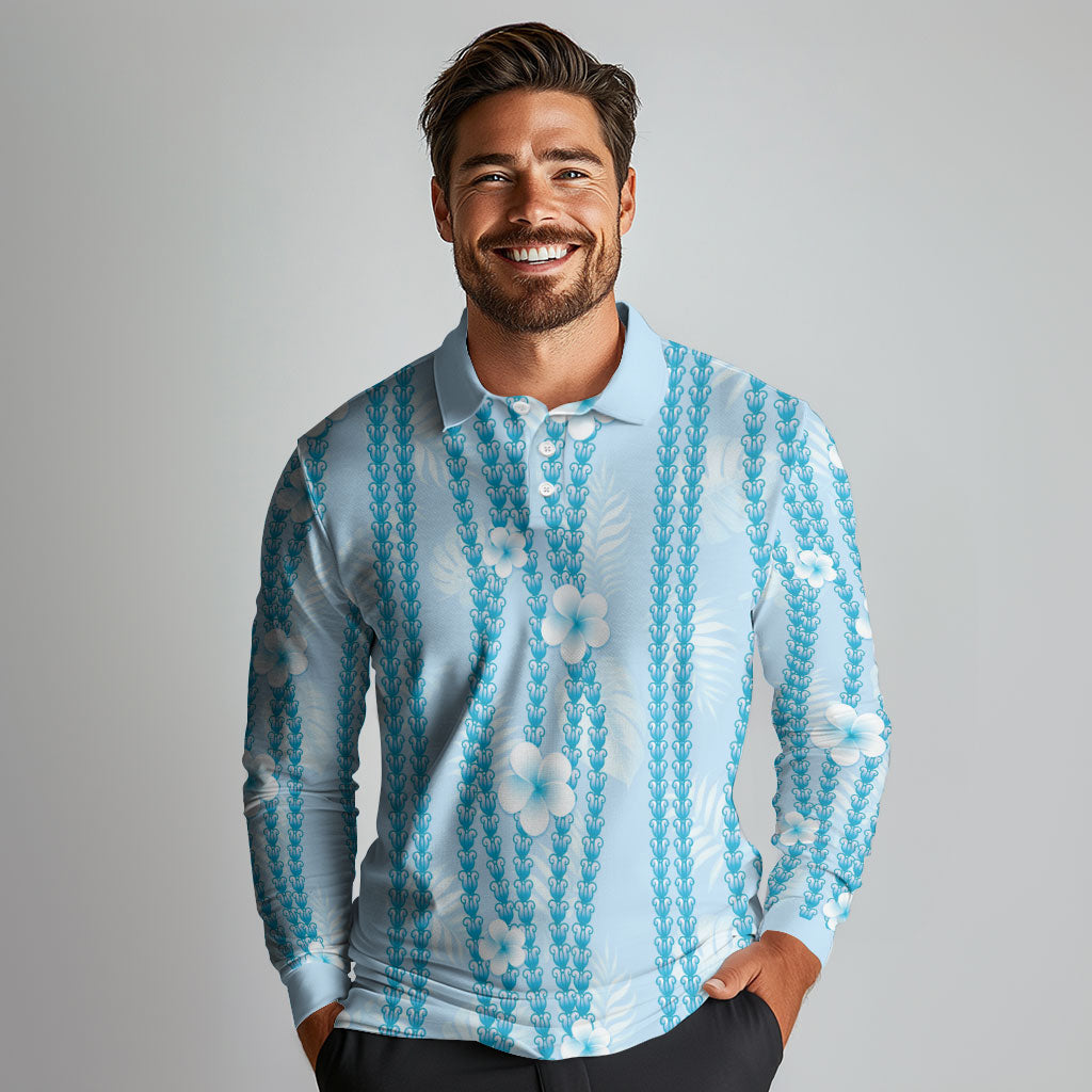 Hawaii Queen Liliuokalani Long Sleeve Polo Shirt Blue Lei Pua Kalaunu LT05 - Polynesian Pride