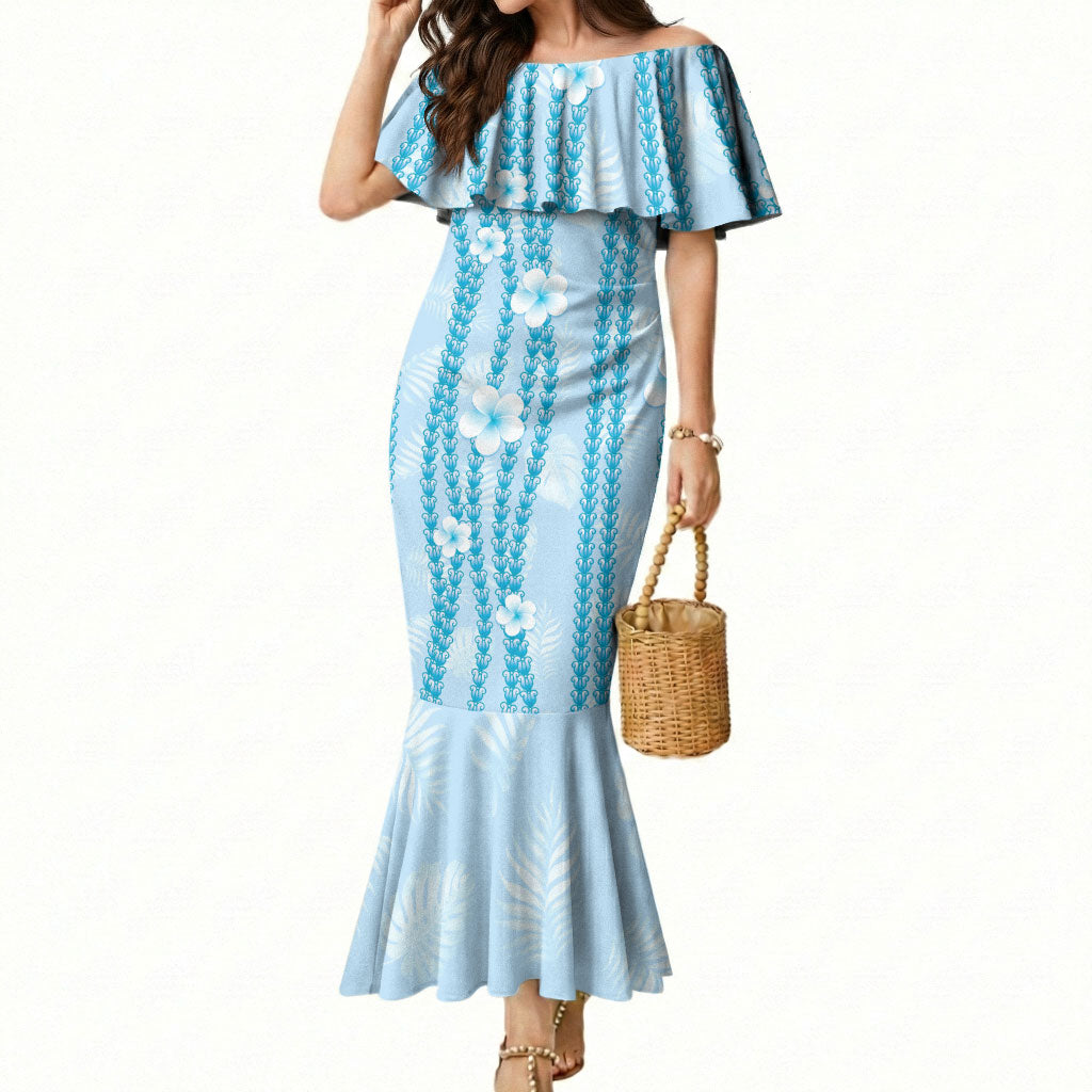 Hawaii Queen Liliuokalani Mermaid Dress Blue Lei Pua Kalaunu LT05 Women Blue - Polynesian Pride