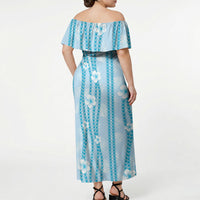Hawaii Queen Liliuokalani Off Shoulder Maxi Dress Blue Lei Pua Kalaunu LT05 - Polynesian Pride