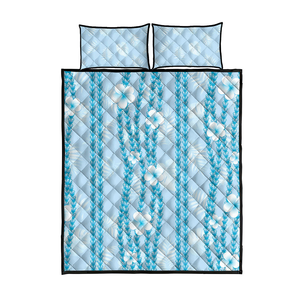 Hawaii Queen Liliuokalani Quilt Bed Set Blue Lei Pua Kalaunu LT05 - Polynesian Pride
