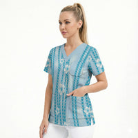 Hawaii Queen Liliuokalani Scrub Top Blue Lei Pua Kalaunu LT05 - Polynesian Pride