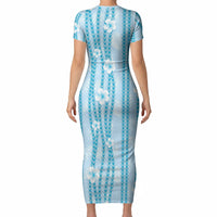 Hawaii Queen Liliuokalani Short Sleeve Bodycon Dress Blue Lei Pua Kalaunu LT05 - Polynesian Pride