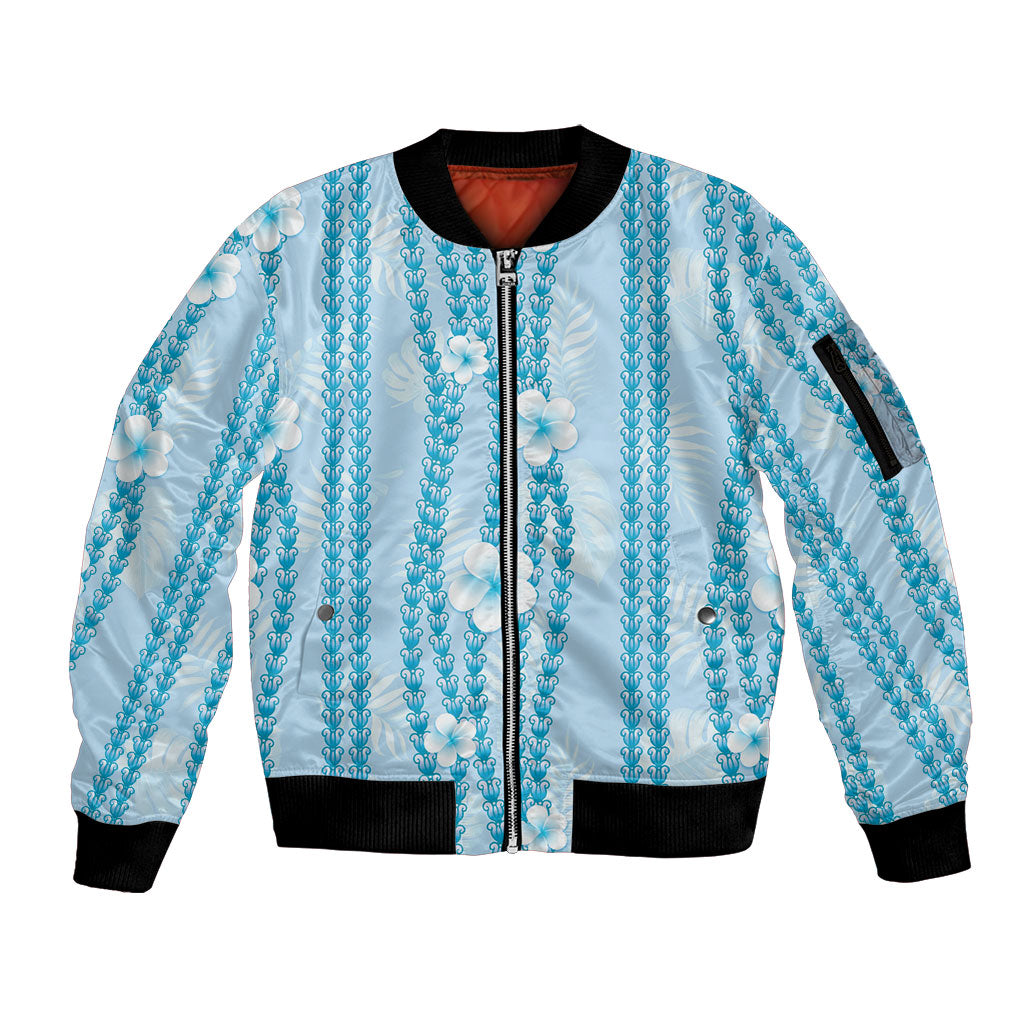 Hawaii Queen Liliuokalani Sleeve Zip Bomber Jacket Blue Lei Pua Kalaunu LT05 Unisex Blue - Polynesian Pride