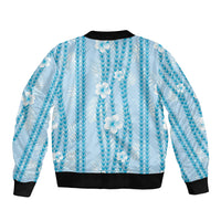 Hawaii Queen Liliuokalani Sleeve Zip Bomber Jacket Blue Lei Pua Kalaunu LT05 - Polynesian Pride