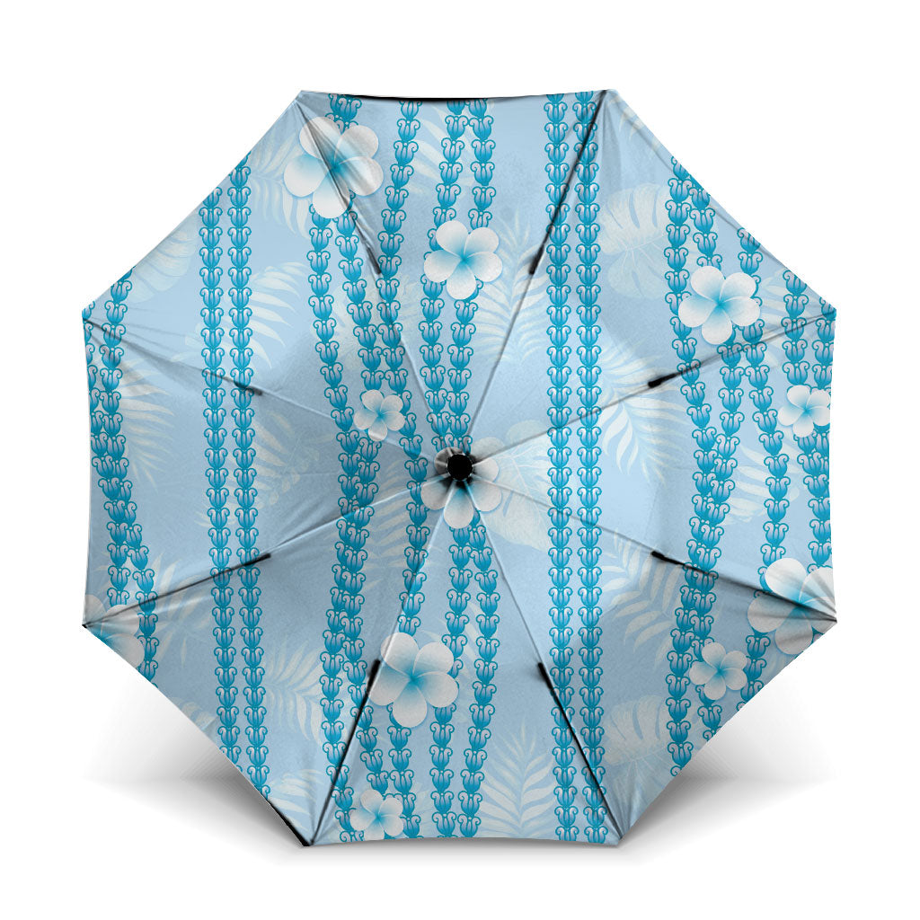 Hawaii Queen Liliuokalani Umbrella Blue Lei Pua Kalaunu LT05 One Size Folded 11.42 inch Opened Diameter 37.4 inch Blue - Polynesian Pride