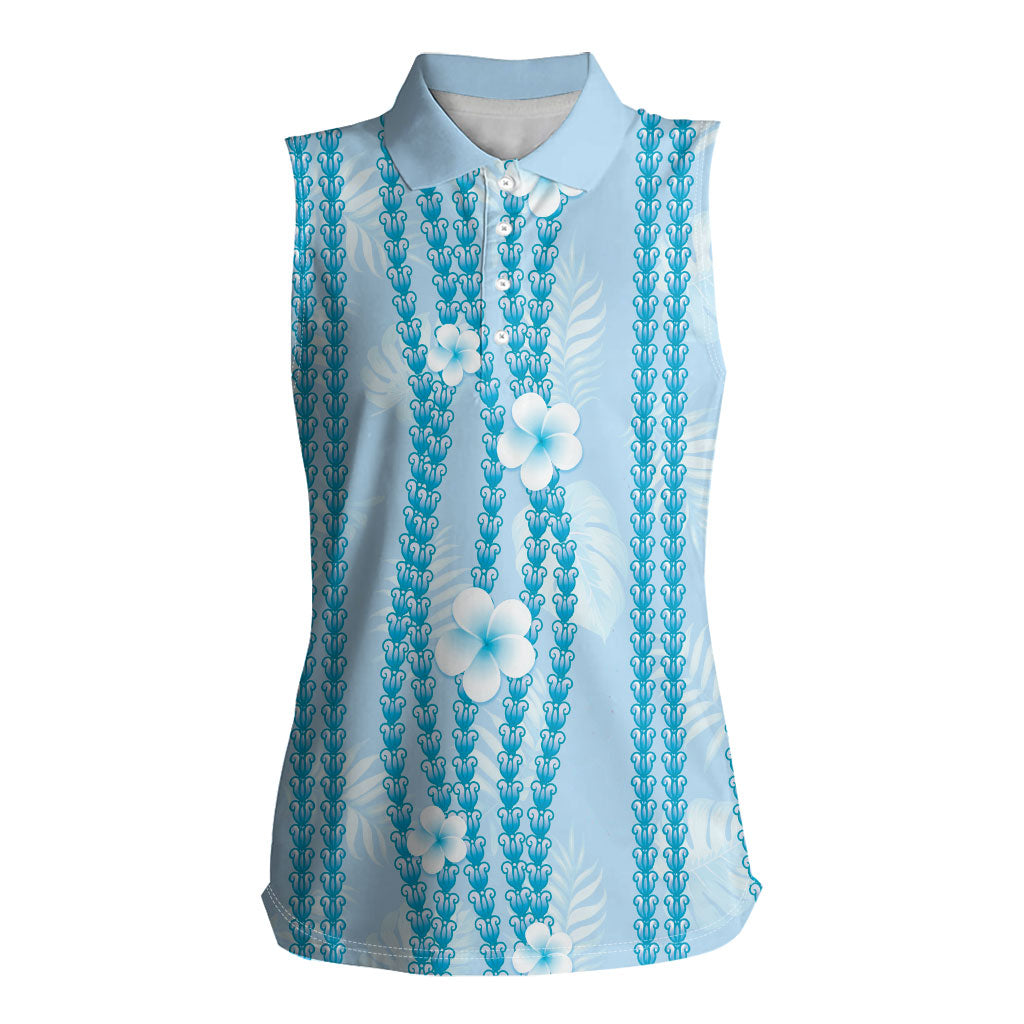 Hawaii Queen Liliuokalani Women Sleeveless Polo Shirt Blue Lei Pua Kalaunu LT05 Female Blue - Polynesian Pride