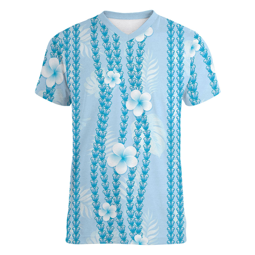 Hawaii Queen Liliuokalani Women V-Neck T-Shirt Blue Lei Pua Kalaunu LT05 Female Blue - Polynesian Pride