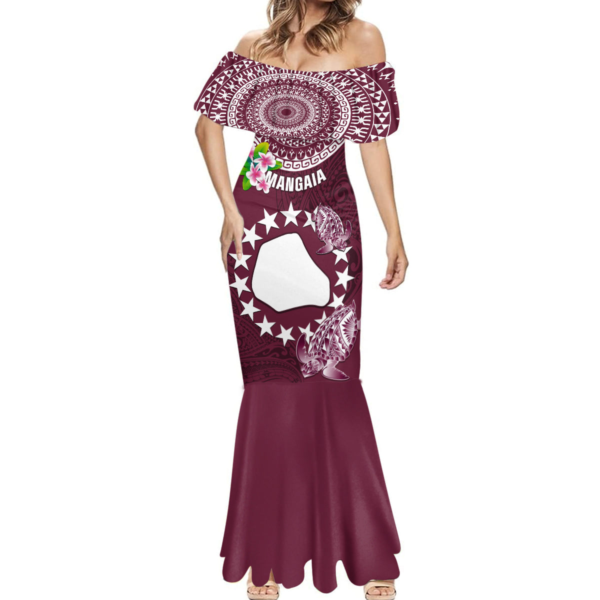 Cook Islands Mangaia Mermaid Dress Coat Of Arms Plumeria Polynesian Turtle LT05 - Polynesian Pride