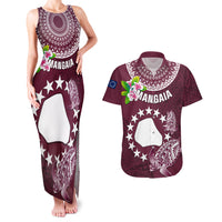 Personalized Cook Islands Mangaia Couples Matching Tank Maxi Dress and Hawaiian Shirt Coat Of Arms Plumeria Polynesian Turtle LT05 Pink - Polynesian Pride