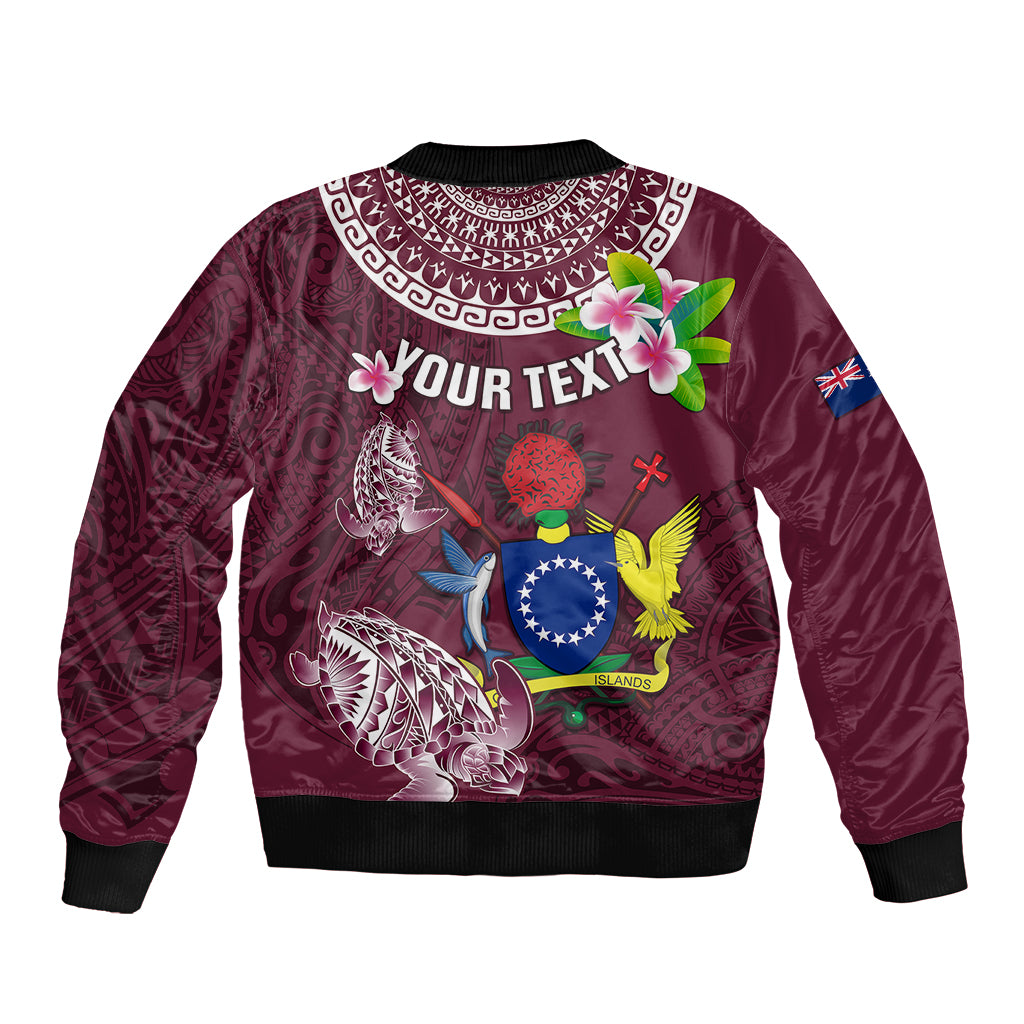 Personalized Cook Islands Mangaia Sleeve Zip Bomber Jacket Coat Of Arms Plumeria Polynesian Turtle LT05 - Polynesian Pride