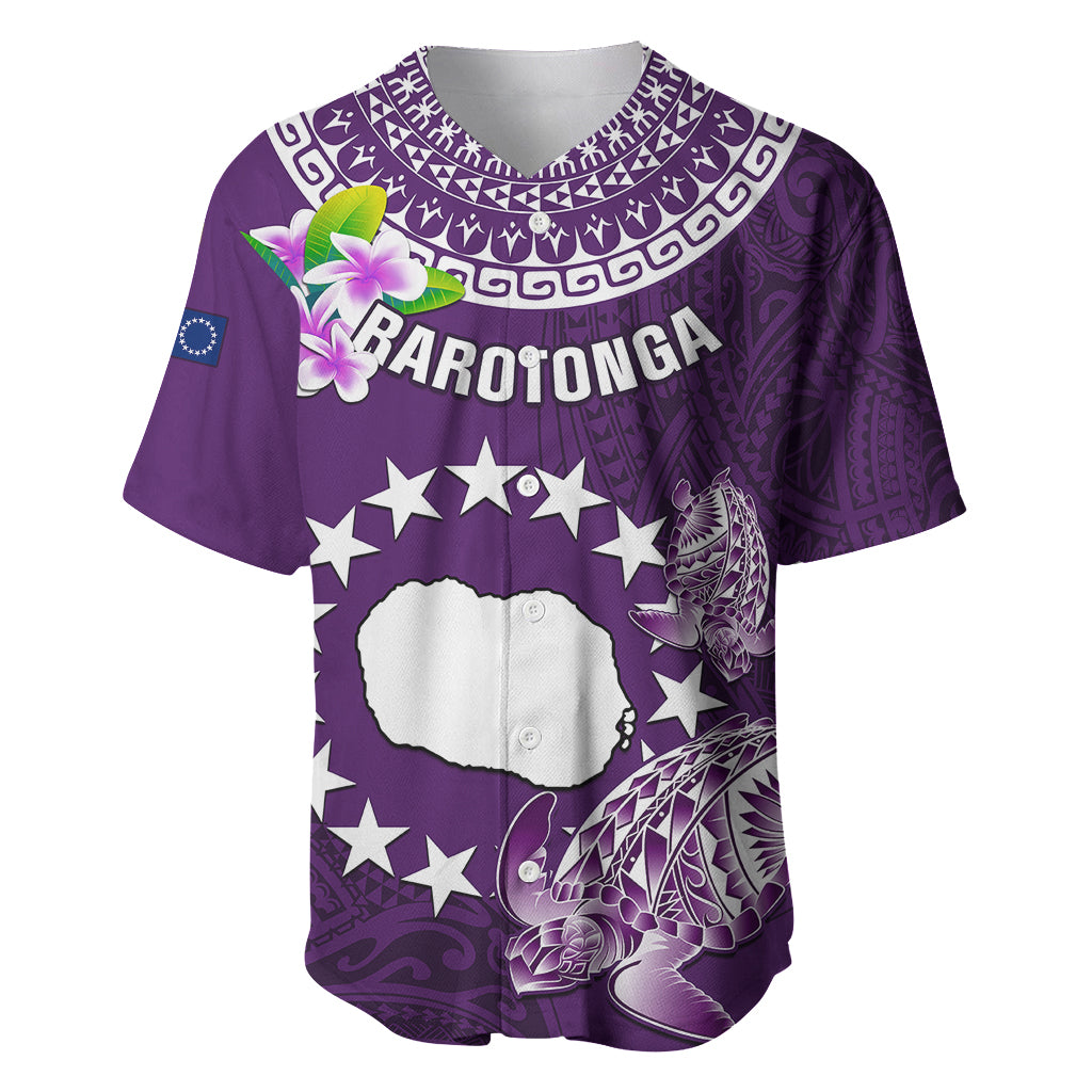 Cook Islands Rarotonga Baseball Jersey Coat Of Arms Plumeria Polynesian Turtle LT05 Purple - Polynesian Pride