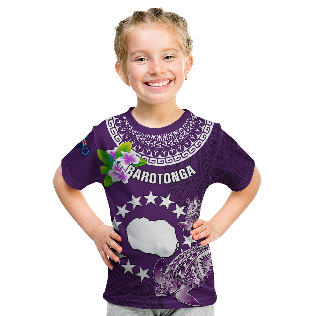 Cook Islands Rarotonga Kid T Shirt Coat Of Arms Plumeria Polynesian Turtle LT05 Purple - Polynesian Pride