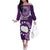 Cook Islands Rarotonga Off The Shoulder Long Sleeve Dress Coat Of Arms Plumeria Polynesian Turtle LT05 Women Purple - Polynesian Pride