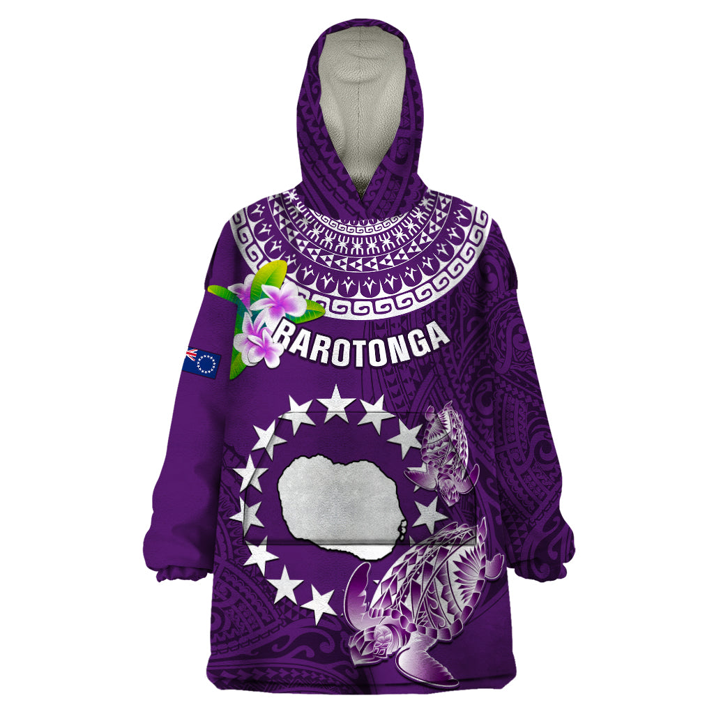 Cook Islands Rarotonga Wearable Blanket Hoodie Coat Of Arms Plumeria Polynesian Turtle LT05 One Size Purple - Polynesian Pride