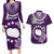 Personalized Cook Islands Rarotonga Couples Matching Long Sleeve Bodycon Dress and Hawaiian Shirt Coat Of Arms Plumeria Polynesian Turtle LT05 Purple - Polynesian Pride