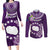 Personalized Cook Islands Rarotonga Couples Matching Long Sleeve Bodycon Dress and Long Sleeve Button Shirts Coat Of Arms Plumeria Polynesian Turtle LT05 Purple - Polynesian Pride