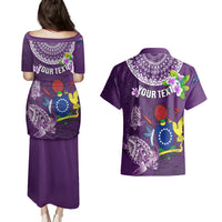 Personalized Cook Islands Rarotonga Couples Matching Puletasi Dress and Hawaiian Shirt Coat Of Arms Plumeria Polynesian Turtle LT05 - Polynesian Pride