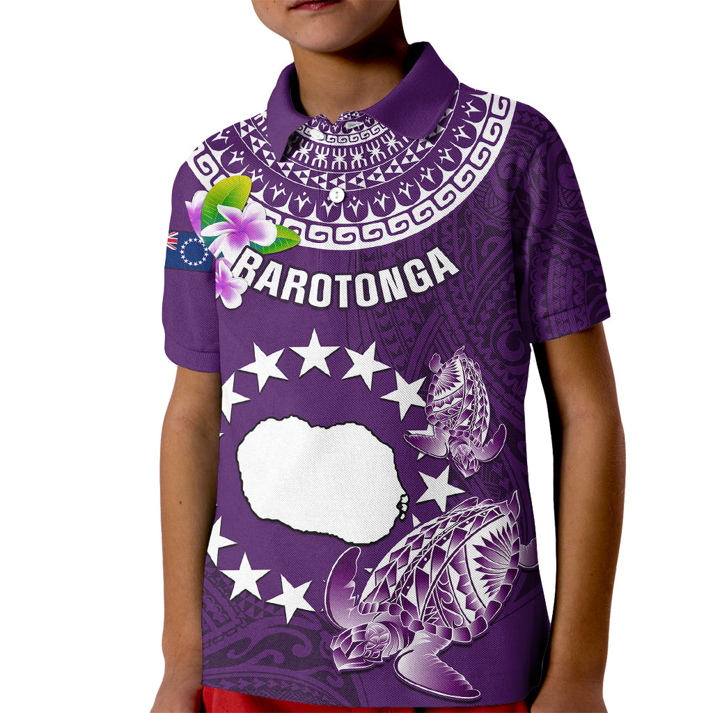 Personalized Cook Islands Rarotonga Kid Polo Shirt Coat Of Arms Plumeria Polynesian Turtle LT05 Kid Purple - Polynesian Pride