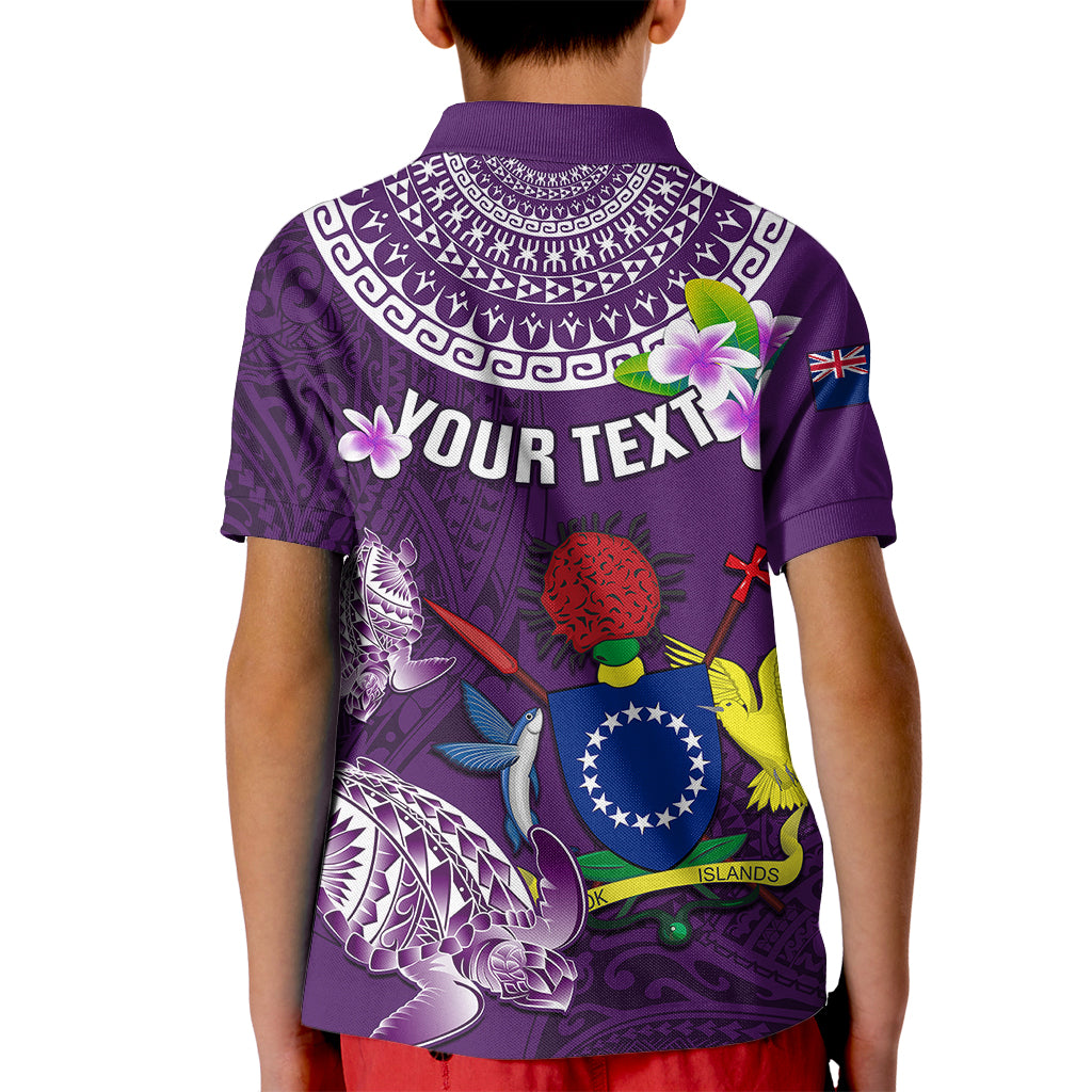Personalized Cook Islands Rarotonga Kid Polo Shirt Coat Of Arms Plumeria Polynesian Turtle LT05 - Polynesian Pride