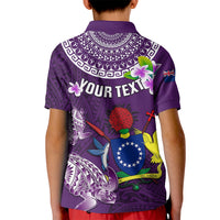 Personalized Cook Islands Rarotonga Kid Polo Shirt Coat Of Arms Plumeria Polynesian Turtle LT05 - Polynesian Pride