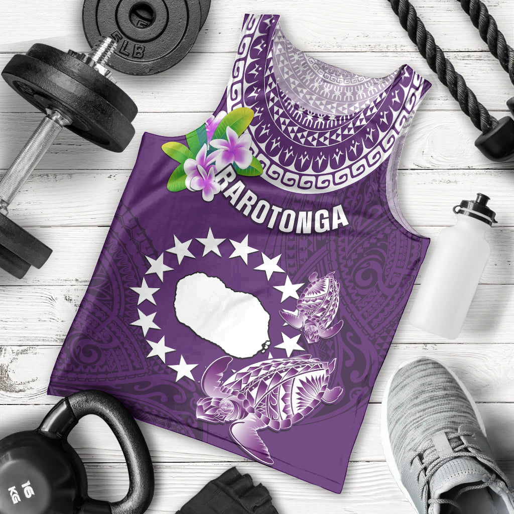 Personalized Cook Islands Rarotonga Men Tank Top Coat Of Arms Plumeria Polynesian Turtle LT05 Purple - Polynesian Pride