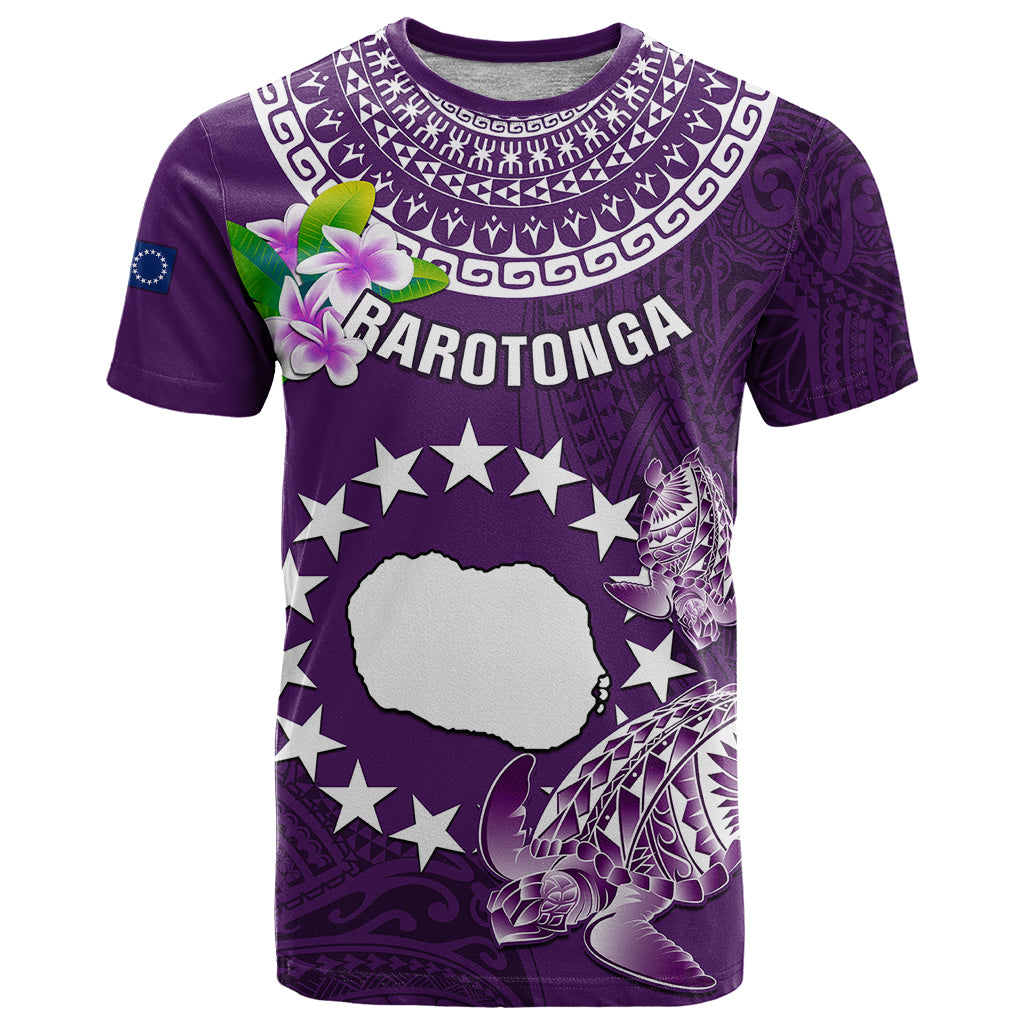 Personalized Cook Islands Rarotonga T Shirt Coat Of Arms Plumeria Polynesian Turtle LT05 Purple - Polynesian Pride