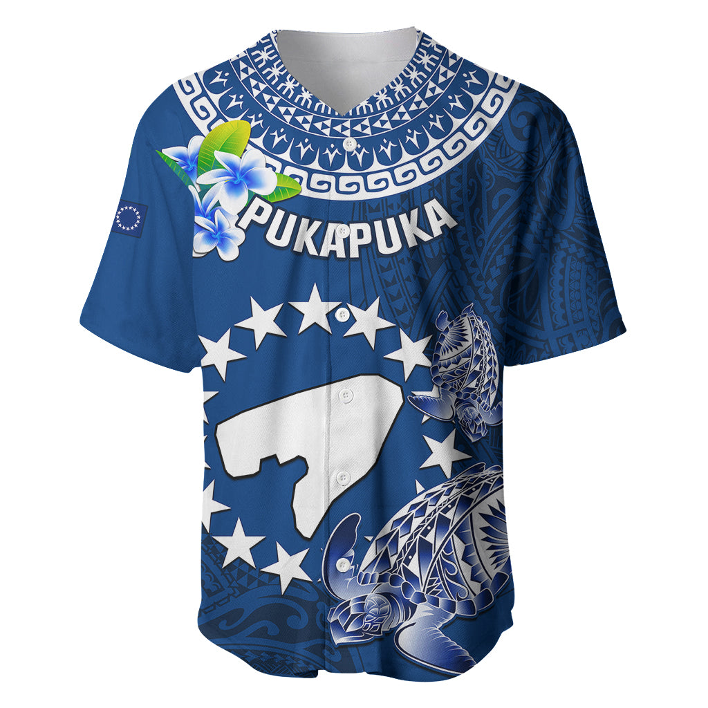 Cook Islands Pukapuka Baseball Jersey Coat Of Arms Plumeria Polynesian Turtle LT05 Blue - Polynesian Pride