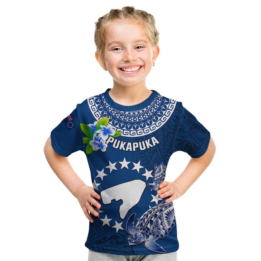 Cook Islands Pukapuka Kid T Shirt Coat Of Arms Plumeria Polynesian Turtle LT05 Blue - Polynesian Pride