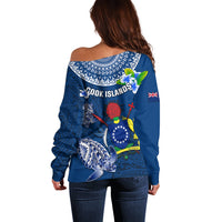 Cook Islands Pukapuka Off Shoulder Sweater Coat Of Arms Plumeria Polynesian Turtle LT05 - Polynesian Pride