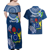Personalized Cook Islands Pukapuka Couples Matching Off Shoulder Maxi Dress and Hawaiian Shirt Coat Of Arms Plumeria Polynesian Turtle LT05 - Polynesian Pride