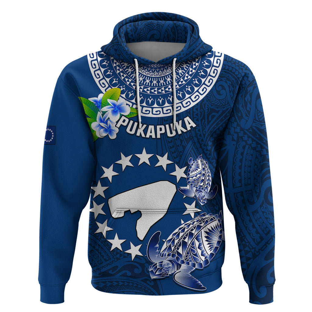 Personalized Cook Islands Pukapuka Hoodie Coat Of Arms Plumeria Polynesian Turtle LT05 Blue - Polynesian Pride