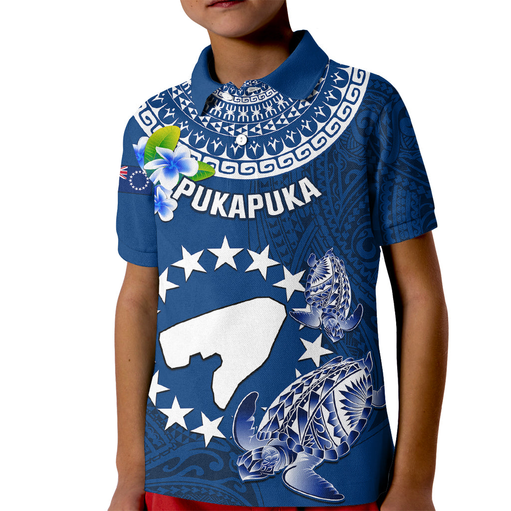 Personalized Cook Islands Pukapuka Kid Polo Shirt Coat Of Arms Plumeria Polynesian Turtle LT05 Kid Blue - Polynesian Pride