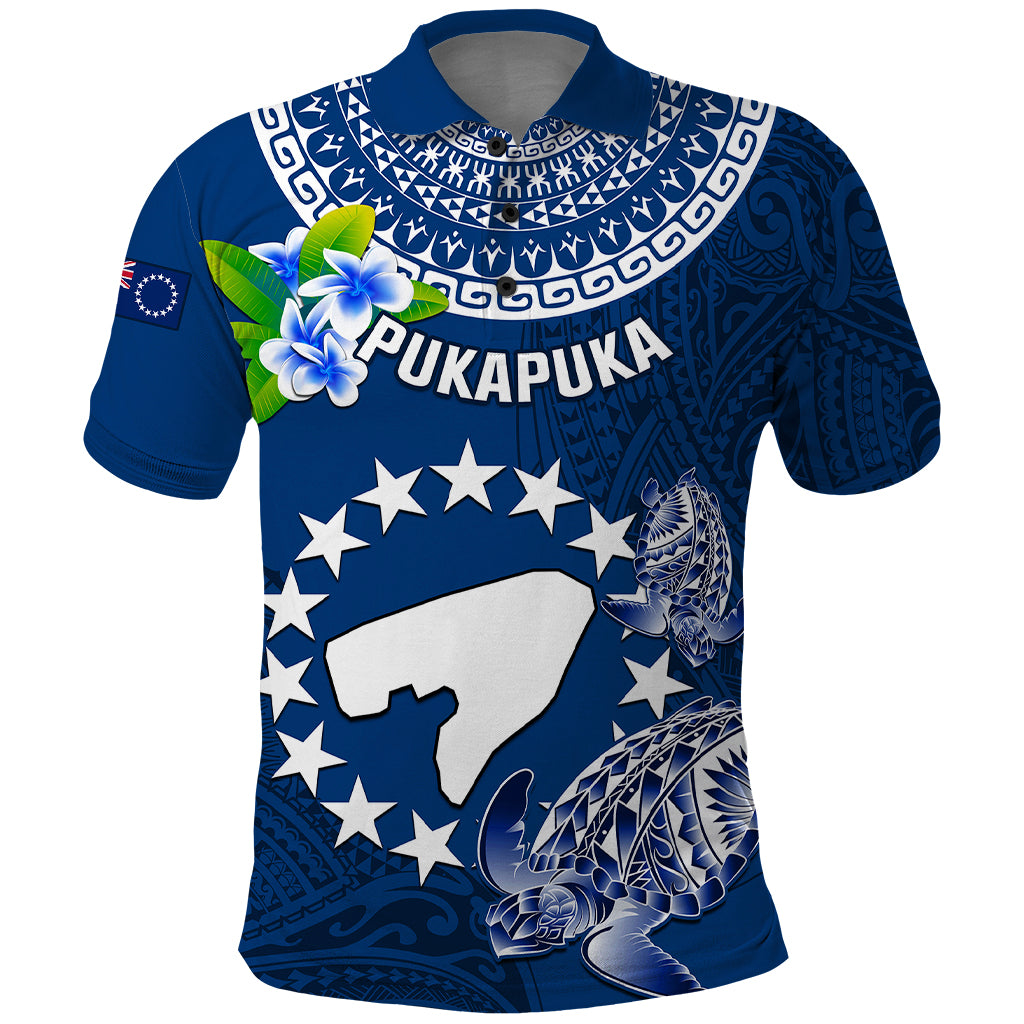 Personalized Cook Islands Pukapuka Polo Shirt Coat Of Arms Plumeria Polynesian Turtle LT05 Blue - Polynesian Pride