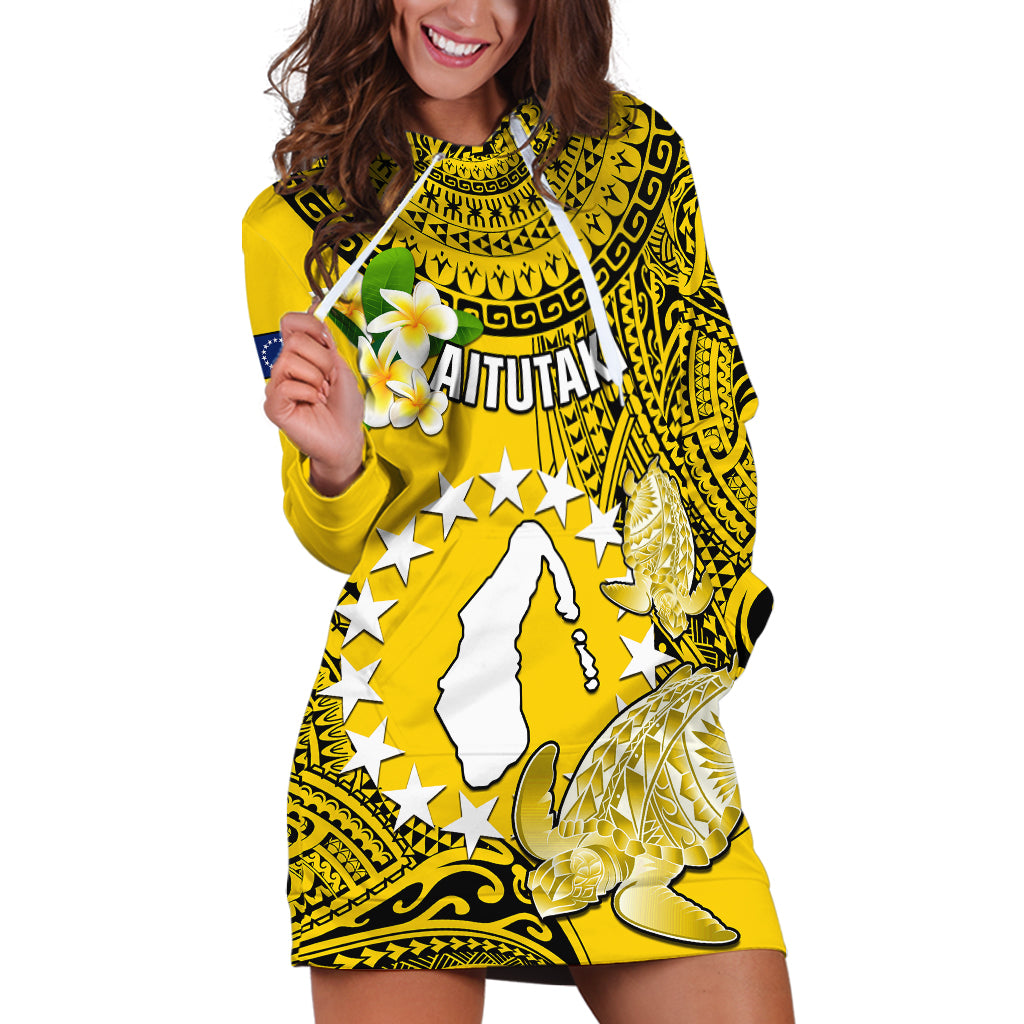 Cook Islands Aitutaki Hoodie Dress Coat Of Arms Plumeria Polynesian Turtle LT05 Yellow - Polynesian Pride