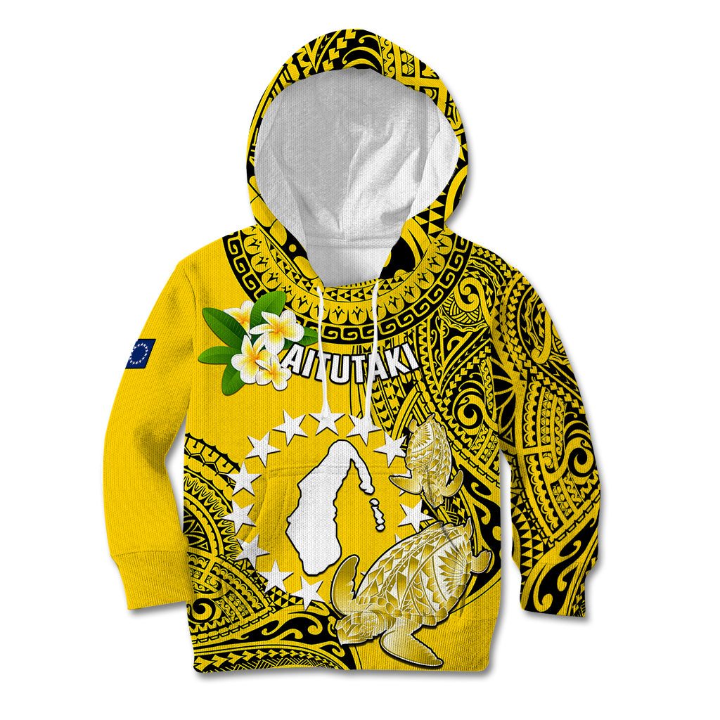 Cook Islands Aitutaki Kid Hoodie Coat Of Arms Plumeria Polynesian Turtle LT05 Yellow - Polynesian Pride