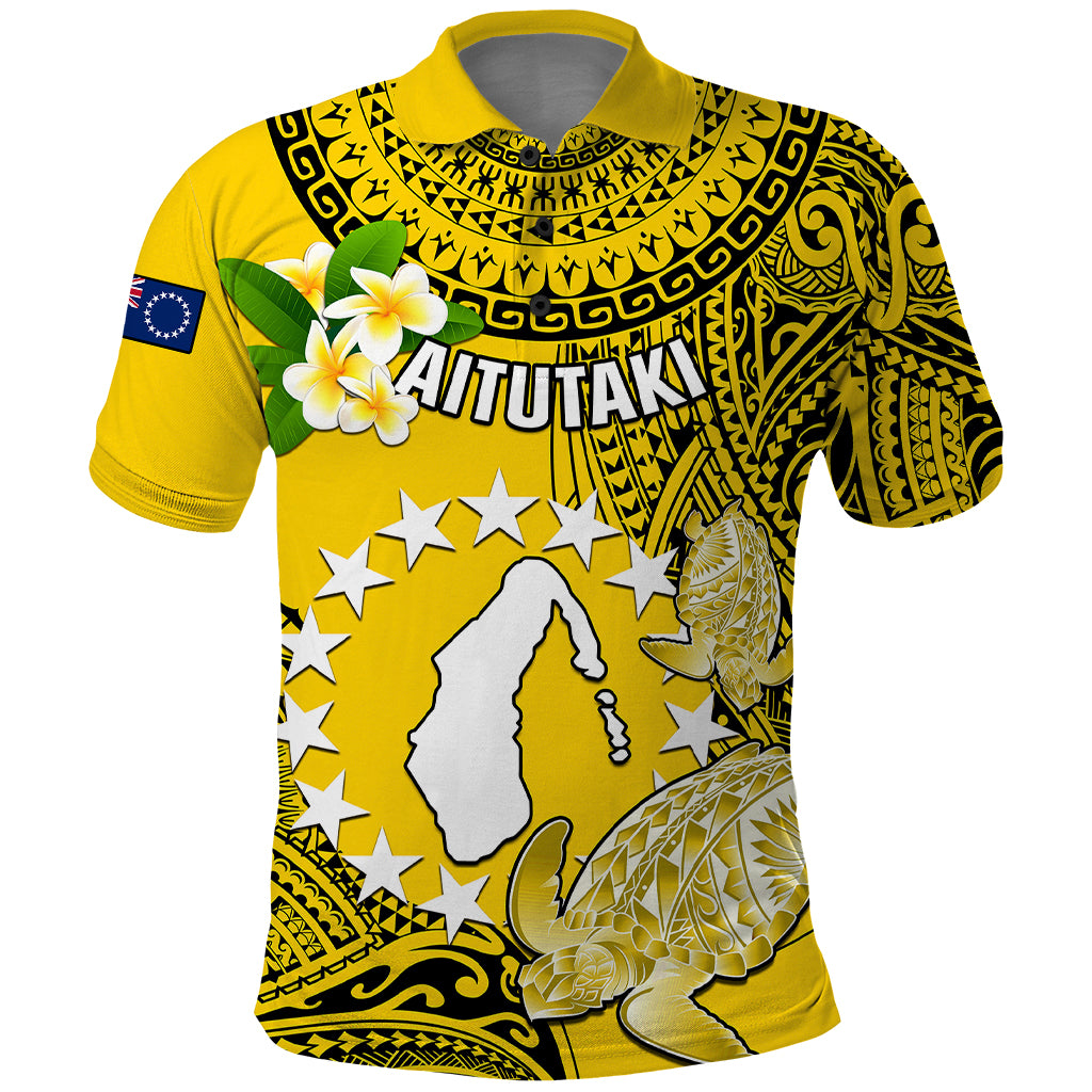 Cook Islands Aitutaki Polo Shirt Coat Of Arms Plumeria Polynesian Turtle LT05 Yellow - Polynesian Pride