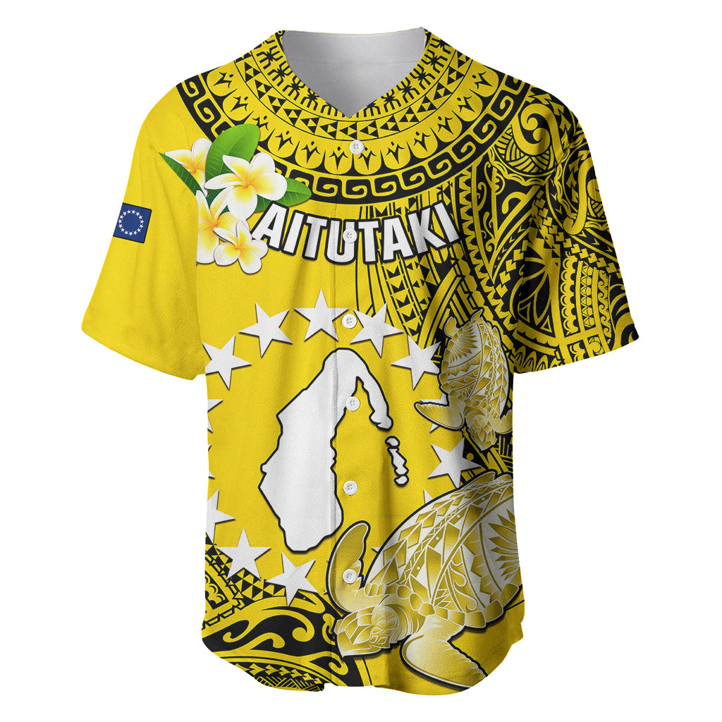 Personalized Cook Islands Aitutaki Baseball Jersey Coat Of Arms Plumeria Polynesian Turtle LT05 Yellow - Polynesian Pride